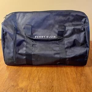 Perry Ellis Black Duffle Gym Bag Travel Luggage Carry On Shoulder Strap & Handle